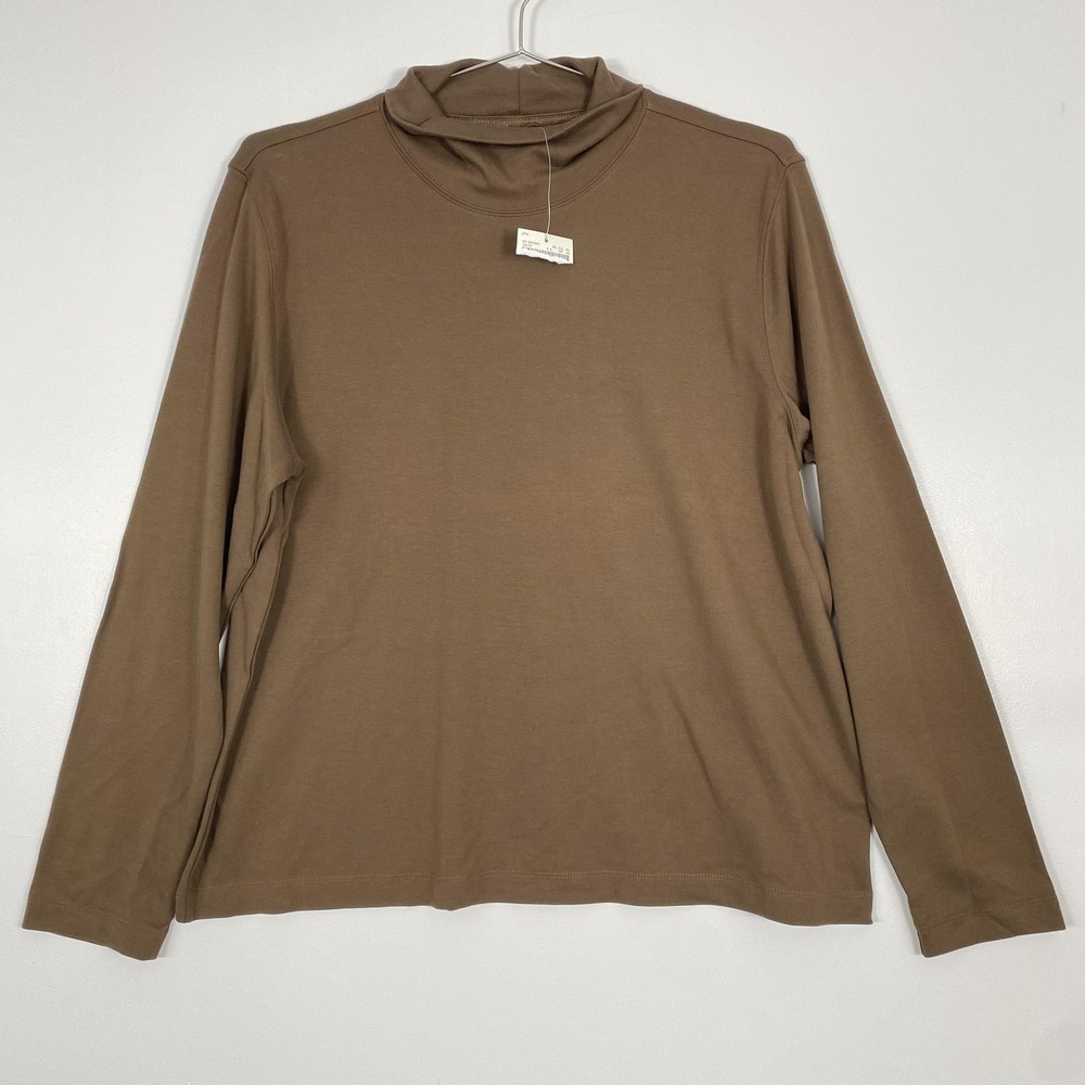 Lands‎ End Shirt Womens XL Brown 100% Cotton Mock Neck Long Sleeve Plus Size Top